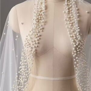 Elegant Pearl-Embellished Sheer Scarf